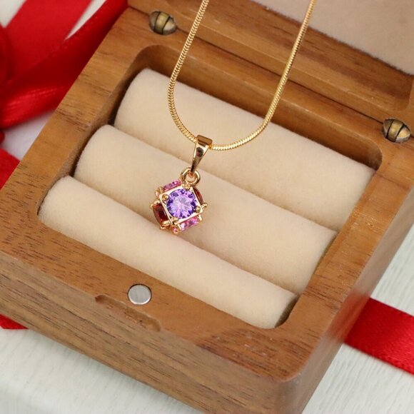 "Cube Design Rose Gold Pendant with Multicolor Stones, XPPT1563 - Picture 5 of 13